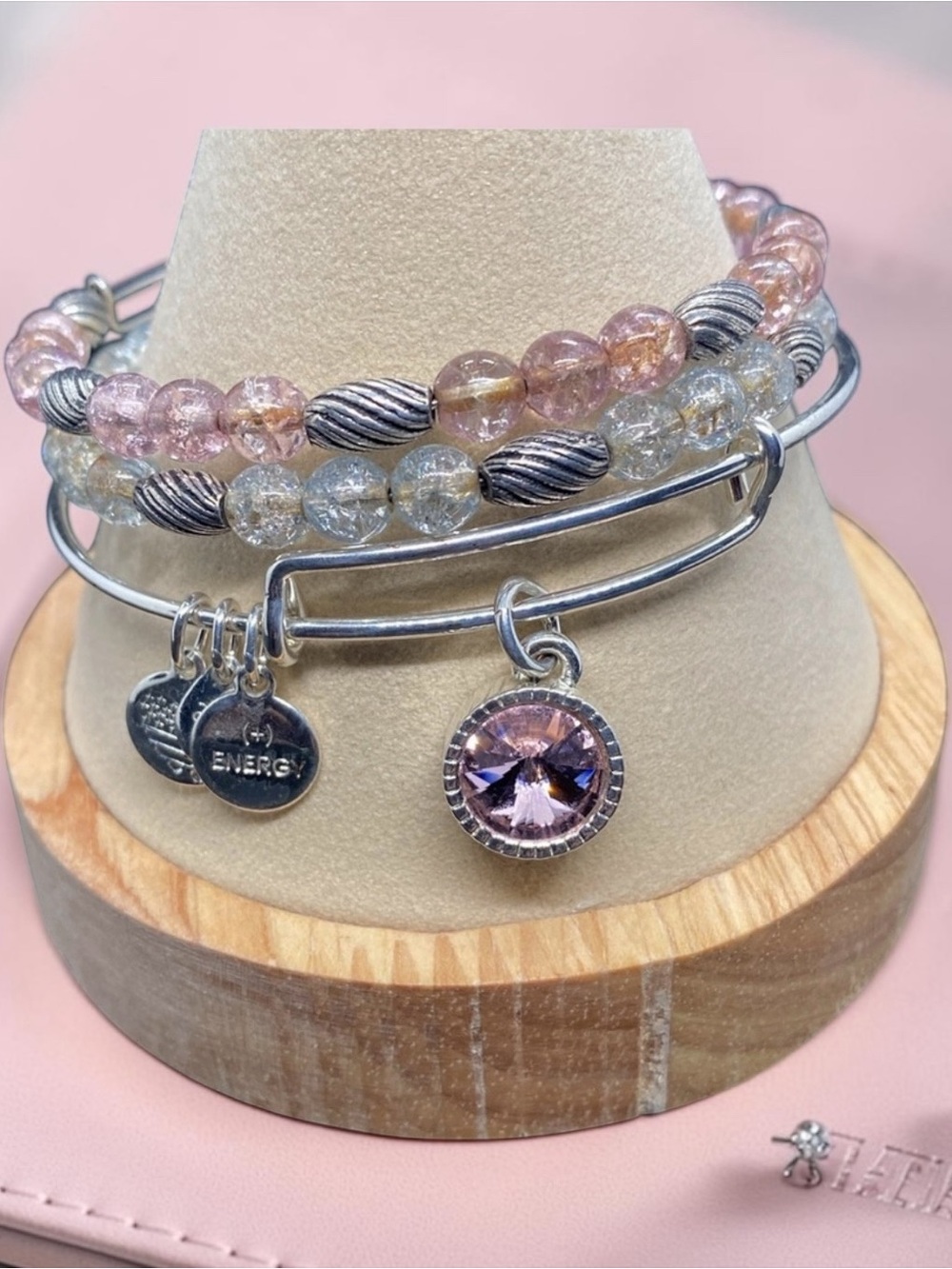 💕ALEX & ANI💕Set of 3/Silver&Crystal Beaded & October Birthstone Charm Bangles/GC